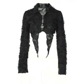 Lace Black Buttons Turn Down Neck Irregular Bodycon